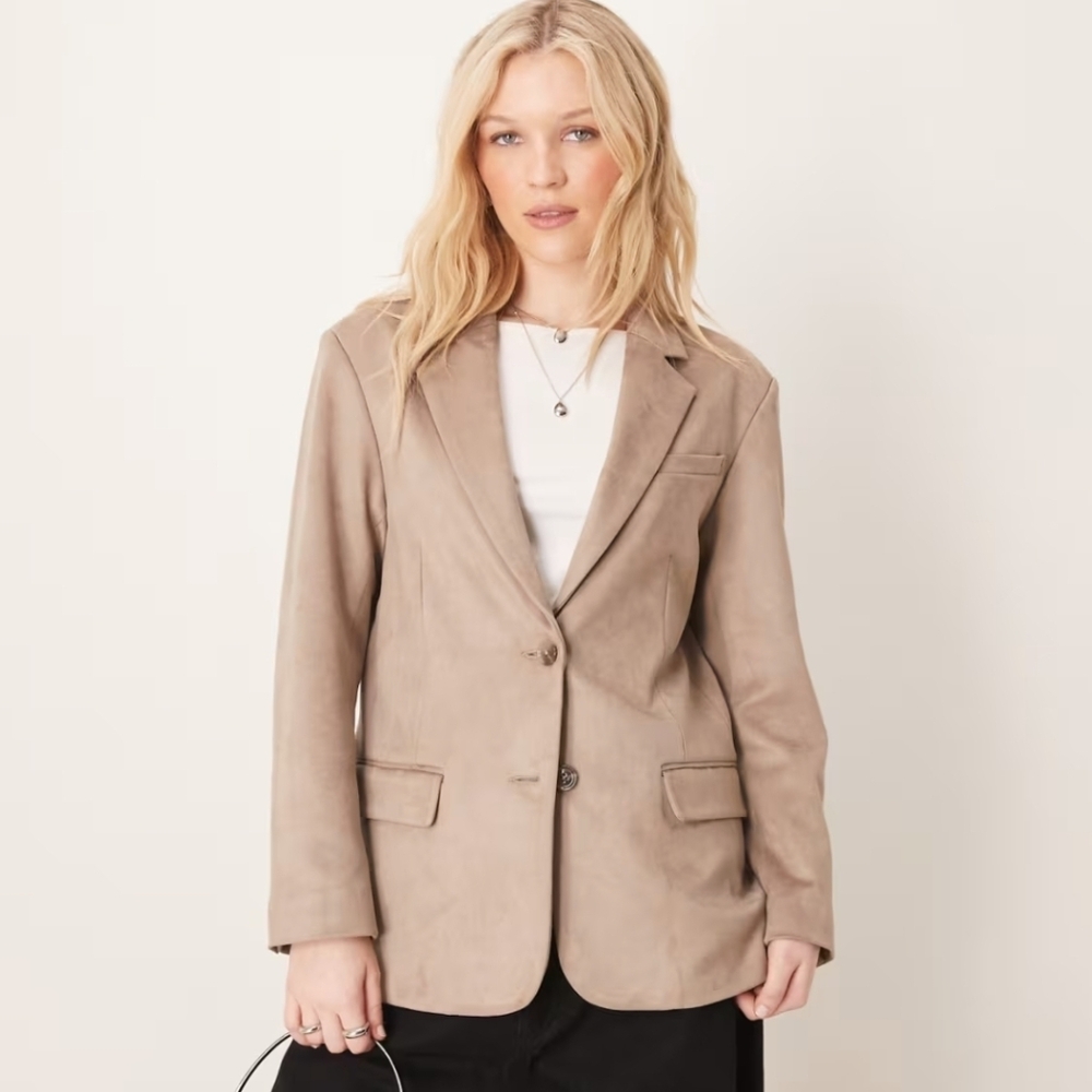 Abercrombie & Fitch Vegan Suede Blazer in Taupe Size Small